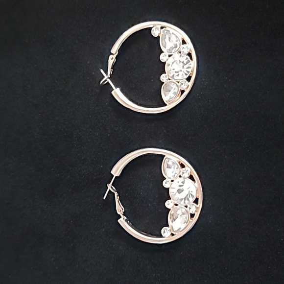 Source Unknown Jewelry - Hoop Earrings In Rose Gold Color With Large Crystals